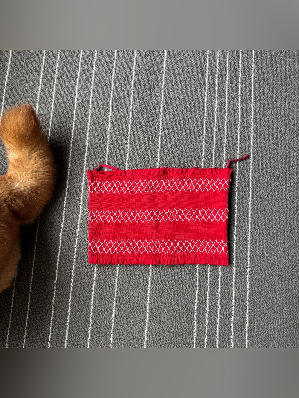 Red Smocked Tube Top with White Stitch Detail